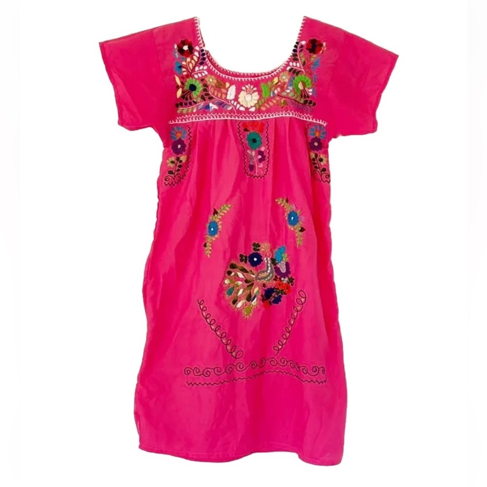 Island beach dress pink shortsleeve summer embroidered